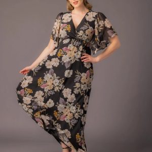 Carmella Chiffon Evening Gown - Midnight Peony Print / 0X (10-12)