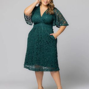 Starry Sequined Lace Cocktail Dress - Emerald Green / 0X (10-12)