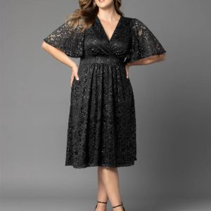 Starry Sequined Lace Cocktail Dress - Onyx / 0X (10-12)