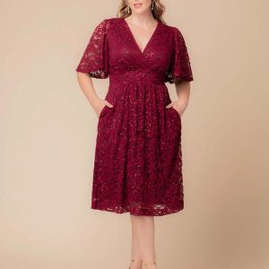 Starry Sequined Lace Cocktail Dress - Pinot Noir / 0X (10-12)