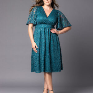 Starry Sequined Lace Cocktail Dress - Teal Topaz / 0X (10-12)