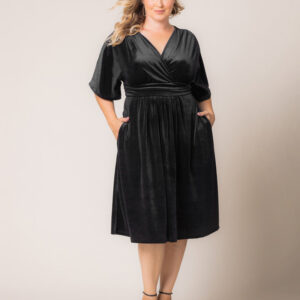 Angelic Velvet Midi Cocktail Dress - Onyx / 0X (10-12)