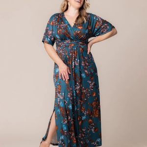 Vienna Maxi Dress - Teal Blue Asters / 0X (10-12)