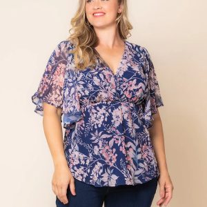 Seaside Serenade Top - Navy Wisteria Blooms / 0X (10-12)