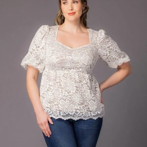 Winsome Lace Peplum Top - Sale! - Ivory and Nude / 0X (10-12)