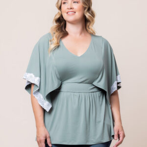 Sarah Lace Trim V-Neck Top - Sale! - Thyme / 0X (10-12)