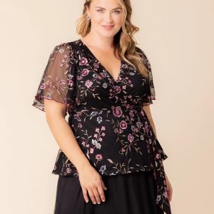 Rosalie Embroidered Wrap Top - Moonlit Garden / 0X (10-12)