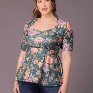 Posh Peplum Top - Sale! - Green Garden / 0X (10-12)