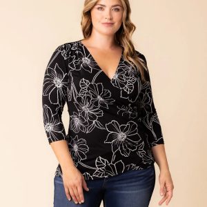 Femme Fatale Faux Wrap Top - Black Florals / 0X (10-12)