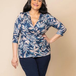 Femme Fatale Faux Wrap Top - Sale! - Teal Botanical Print / 0X (10-12)