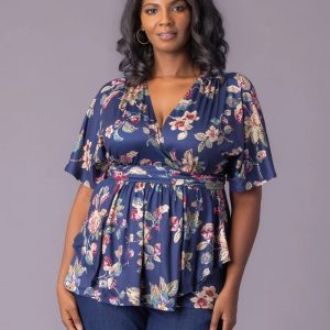 Encore Print Top - Sale! - Navy Floral Motif / 0X (10-12)