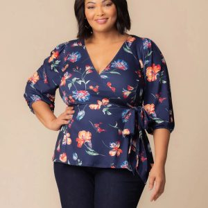 Nina Wrap Top  Sale! - Vibrant Navy Florals / 0X (10-12)
