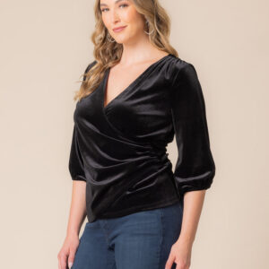 Odette Velvet Faux Wrap Top - Onyx / 0X (10-12)
