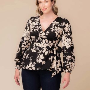 Natasha Long Sleeve Wrap Top - Vintage Ivory Florals / 0X (10-12)