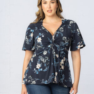 Abby Twist Front Top - French Blue Garden / 0X (10-12)
