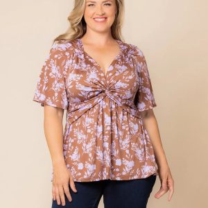 Abby Twist Front Top - Lavender Florals / 0X (10-12)