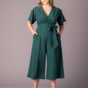 Evelyn Cropped Wide Leg Jumpsuit - Hunter Green / 0X (10-12)