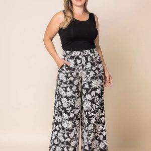 Eva Palazzo Pants - Black and White Florals / 0X (10-12)