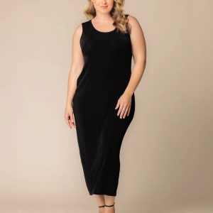 Classic Silky Sleeveless Maxi Tank Dress by Vikki Vi - Black Noir / 0X (12-14)