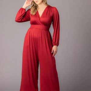 Brigitte Long Sleeve Jumpsuit - Sale! - Cherry Red / 0X (10-12)
