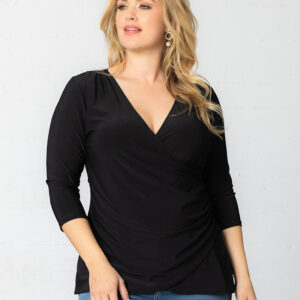 Femme Fatale Faux Wrap Top - Black / 0X (10-12)