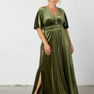 Verona Velvet Evening Gown - Olive / 0X (10-12)
