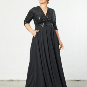 Paris Pleated Sequin Gown - Onyx / 0X (10-12)